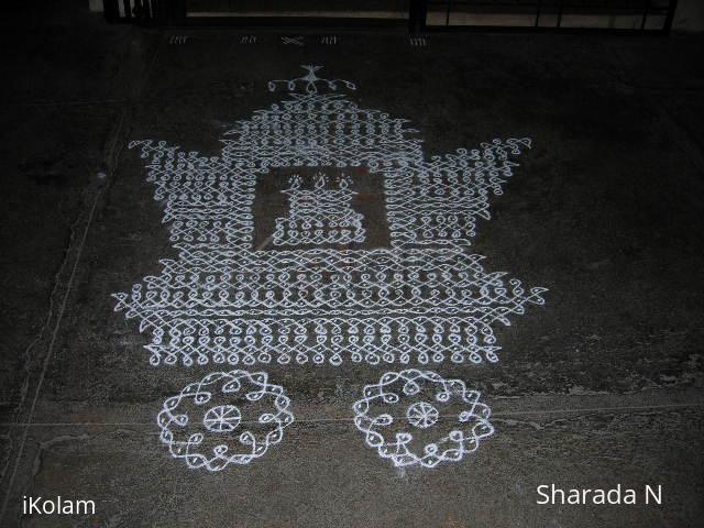 Rangoli: Dotted chikku ther/chariot kolam 