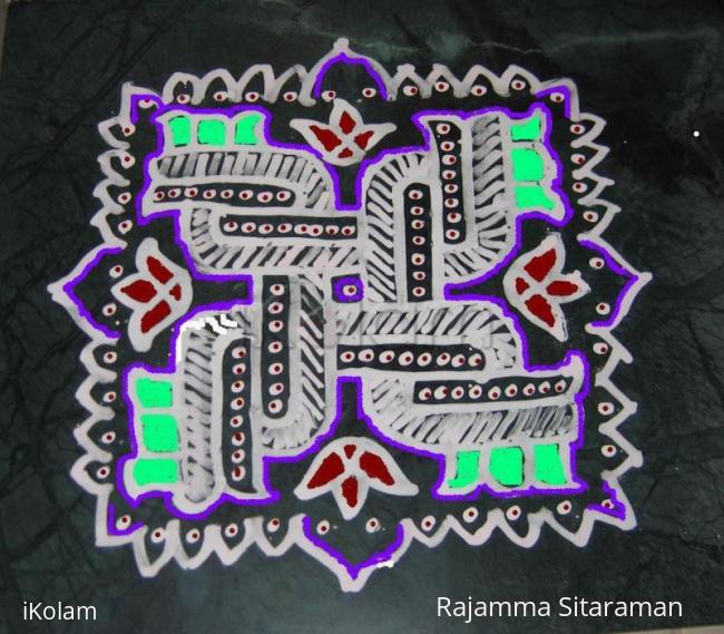 Rangoli: wet maavu kolam with PC coloring