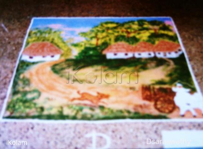 Rangoli: Landscape Powder rangoli freehand 