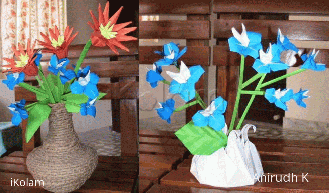 Rangoli: Origami flowers - Daisies & Labolias