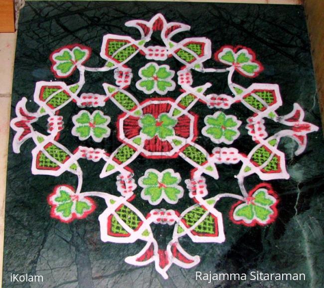 Rangoli: Green/ red clover kolam