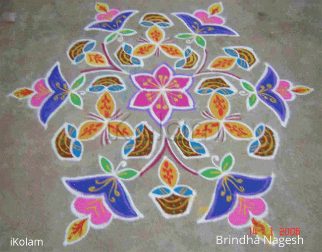 Rangoli: Lamps and flowers