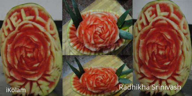 Rangoli: rose water melon carving 