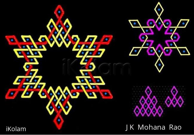 Rangoli: Triangular arrangement of rhombuses in hexagonal patterns