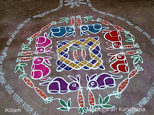 Rangoli: Rabbits eating carrots