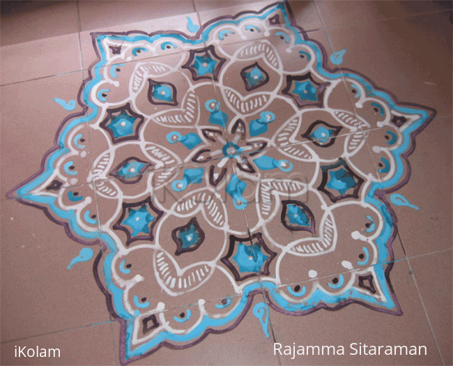 Rangoli: Purple and blue kolam