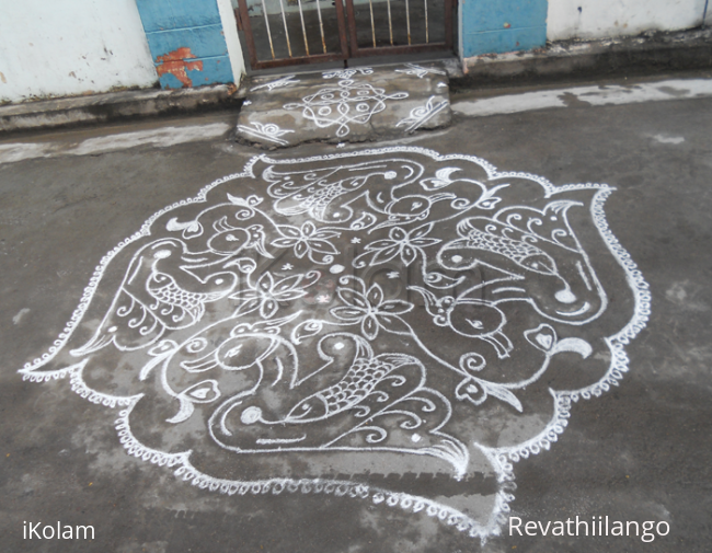 Rangoli:  Fish within Swan kolam