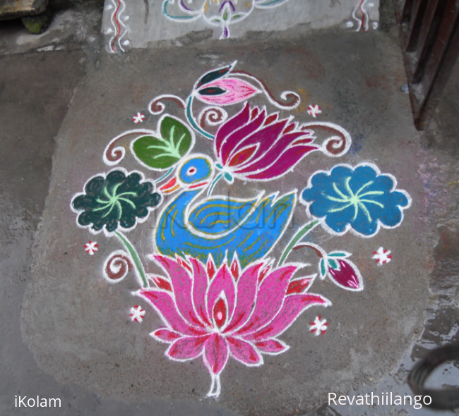 Rangoli: Duck on lotus rangoli