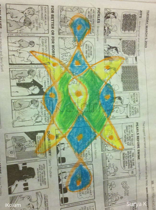 Rangoli: Chikku kolam on newspaper