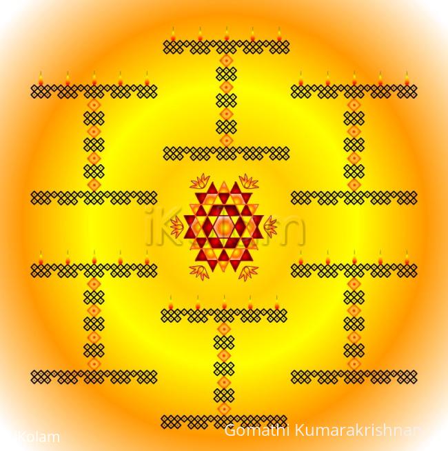 Rangoli: Digital rangoli ( Ayishwarya kolam with kuthuvillaku )