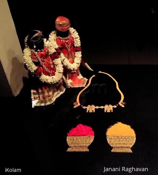 Rangoli: 2018- Panguni Uthram- Wedding anniversaries of the Divine couples...Thirumangalyam, Manjal and Kumkum- with Wedding dolls