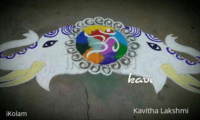 Rangoli: Navrathri 5th day : color code: white iravaatham.  