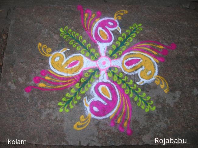 Rangoli: paisley peacocks