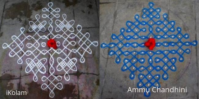 Rangoli: Blue and white kolams