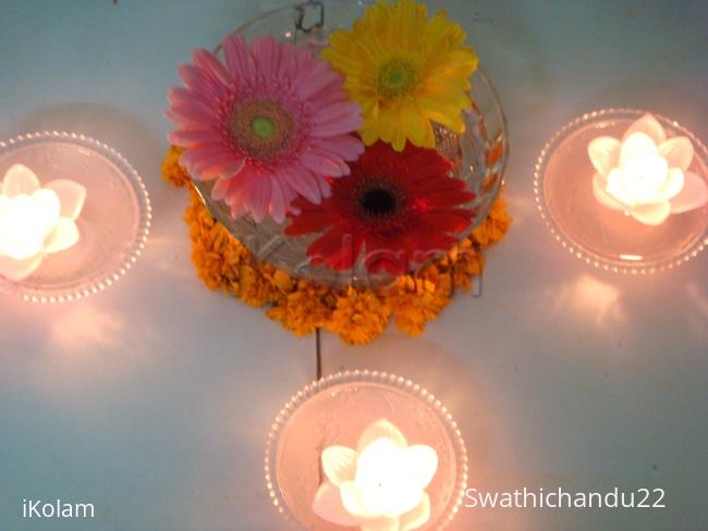 Rangoli: Flowers and Diyas in water - Diwali