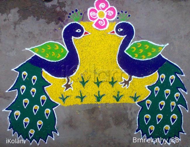 Rangoli: TWIN PEACOCKS SAYING "HAPPY NEW YEAR"