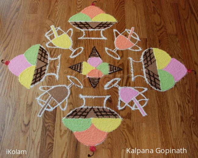 Rangoli: Ice Cream Kolam (Dotted Kolam 15 to 1 straight)