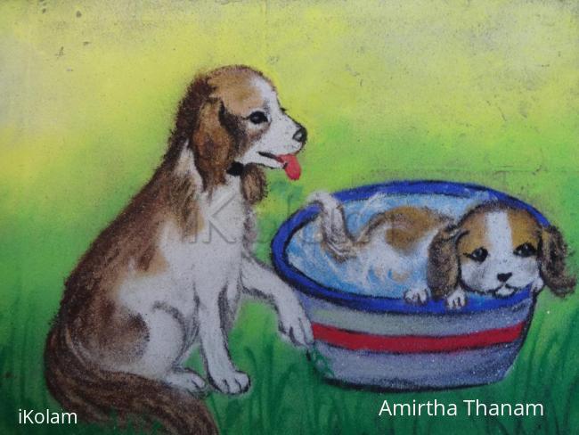 Rangoli: dog and  puppy