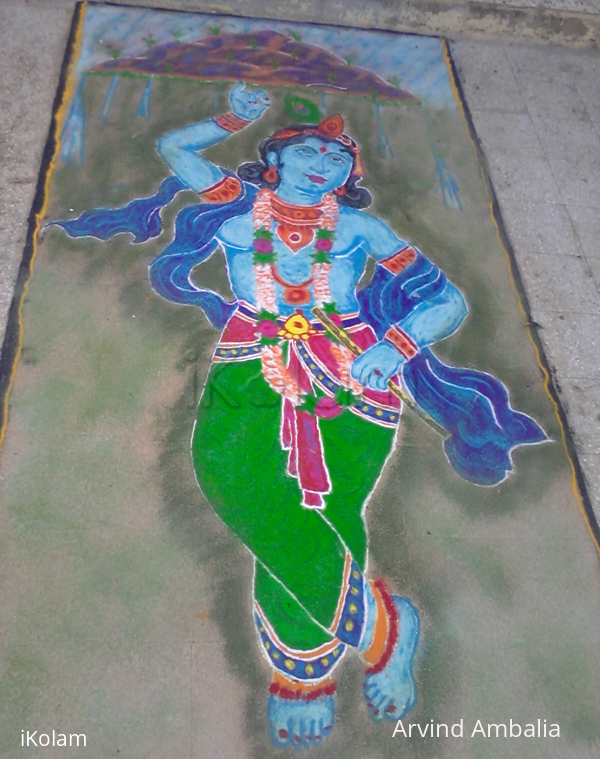 Rangoli: Free hand Krishna Diwali rangoli 2014 