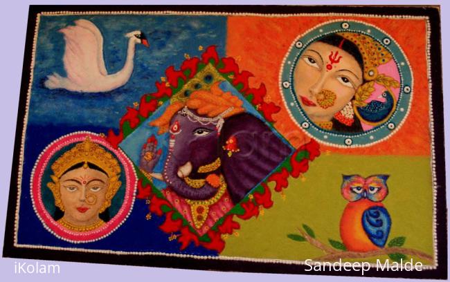 Rangoli: Saraswati, Ganesha & Laxmi/Dhurgha