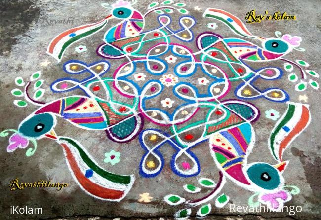 Rangoli:  Rev's Independence day kolam. 