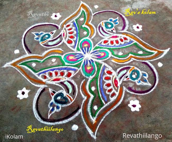 Rangoli: Rev's peacock kolam.