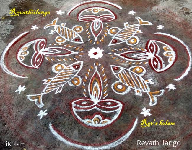 Rangoli: Rev's daily kolam fish deepam