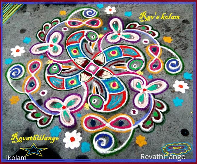 Rangoli: Rev's swastik peacock chikku daily kolam 5.