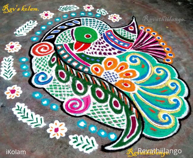 Rangoli: Rev's new parrot designer kolam