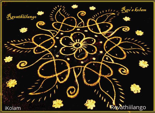 Rangoli: Rev's easy chikku 16 flower & deepam.