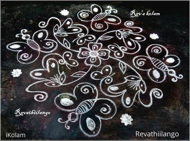 Rangoli: Rev's white butterfly kolam.