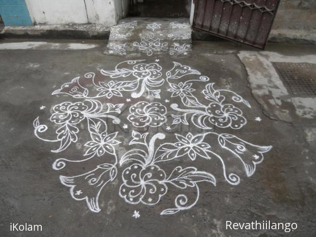 Rangoli: Different Flower Kolam in White.