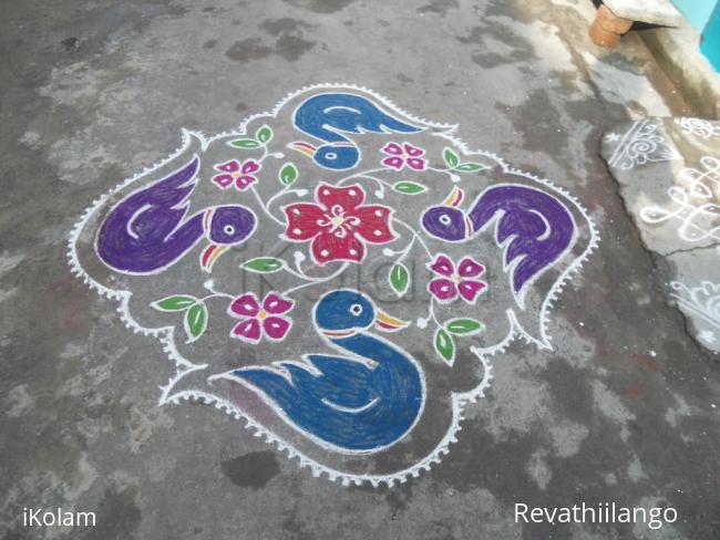 Rangoli: Markazhi kolam. Duck & flower.