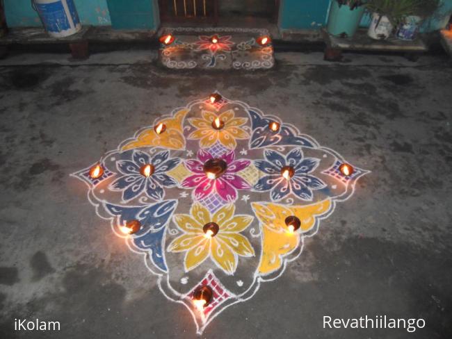 Rangoli: Karthigai deepam colour kolam.