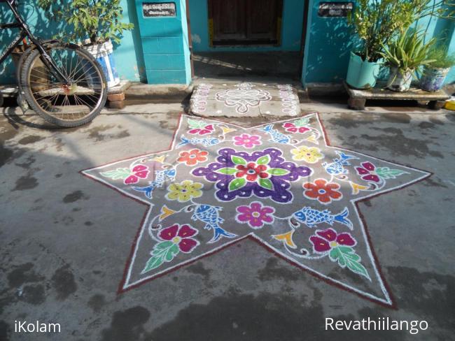 Rangoli:  Star kolam - Star & Fish Kolam