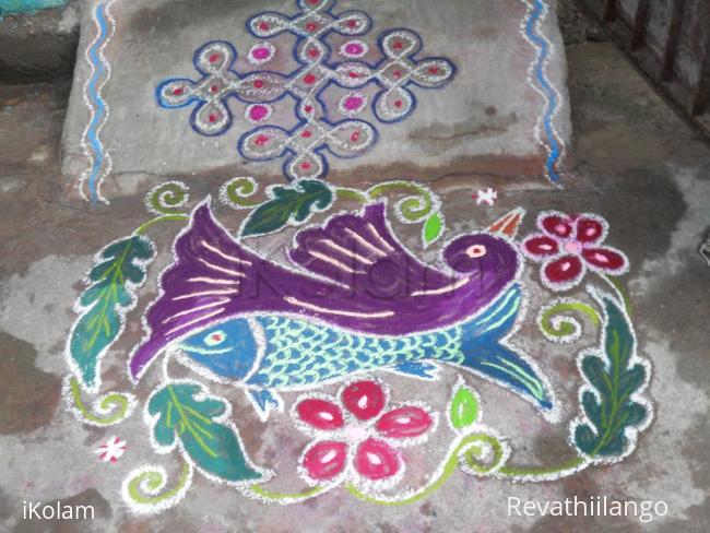 Rangoli: An imagination, Sparrow on fish kolam.