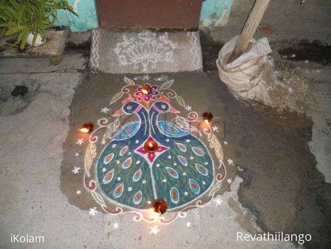 Rangoli: Peacock valentine rangoli