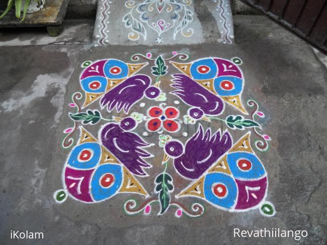 Rangoli: Ducklings on bowls Kolam.