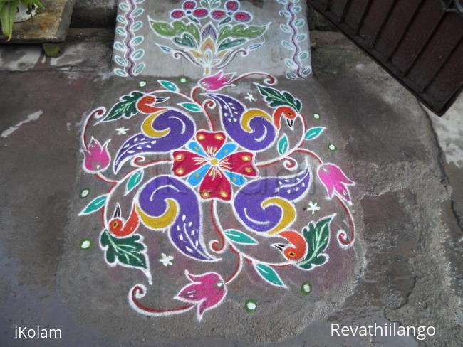 Rangoli: Colourful Australian bird migrate to my house. Kolam.