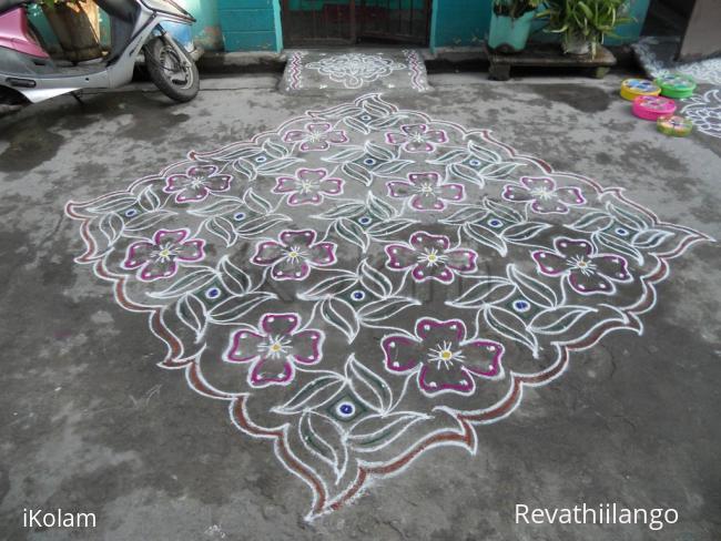 Rangoli:  Jai shree ram. Mavilai & poo kolam.