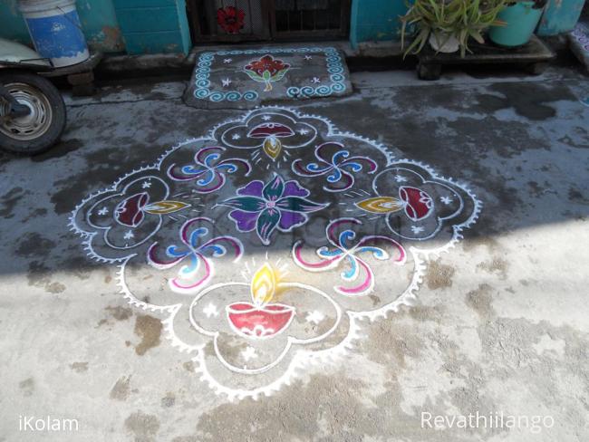 Rangoli: Deepam & swasthik  kolam.