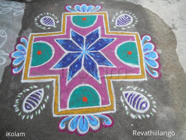 Rangoli: Colourful padi kolam.