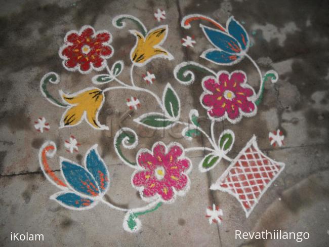 Rangoli: Flower plant kolam.