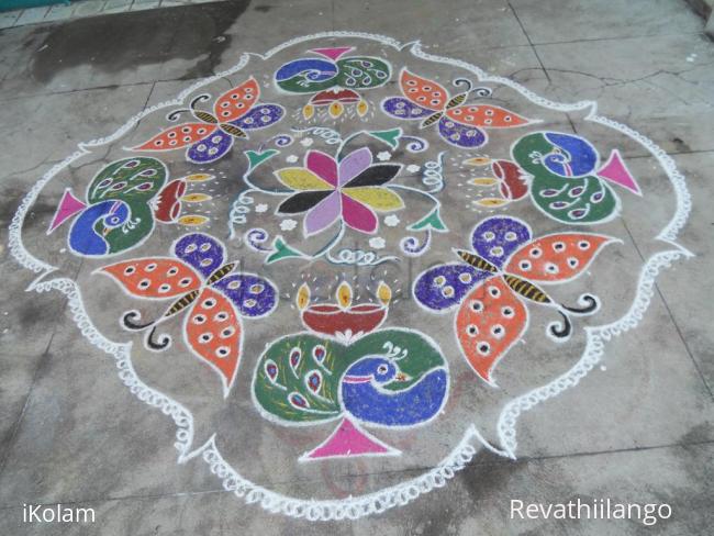 Rangoli: Peacock deepam & butterfly kolam .