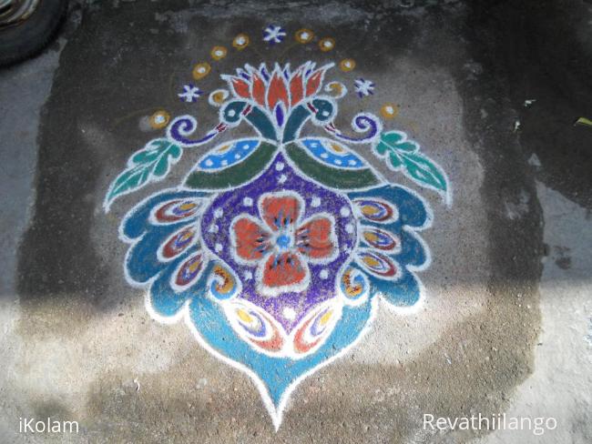 Rangoli:  Rev's Peacocks on varalakshmi pooja day.