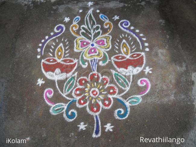 Rangoli: Rev's deepam & flowers kolam.