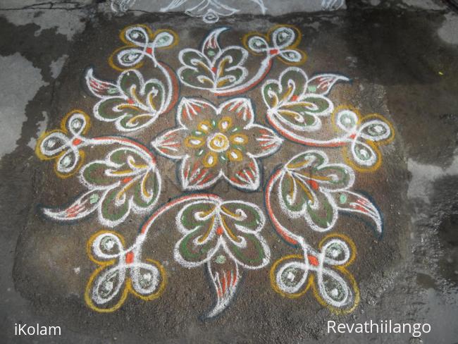 Rangoli: Rev's yellow leaf kolam.