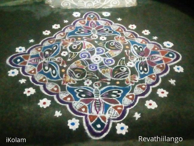 Rangoli: Rev's kolam on Radha's dots & clue.