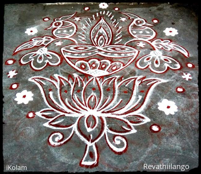 Rangoli: Rev's lotus peacock deepam.