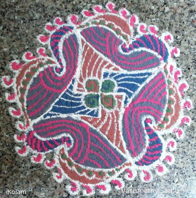 Rangoli: freehand rangoli  with recycled colours